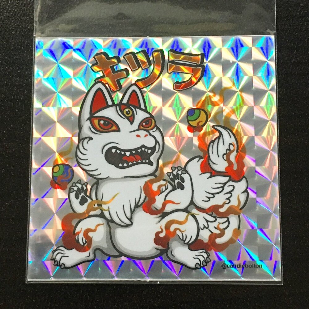 4/$25 Retro White Kitsune Holo Seal Sticker #1